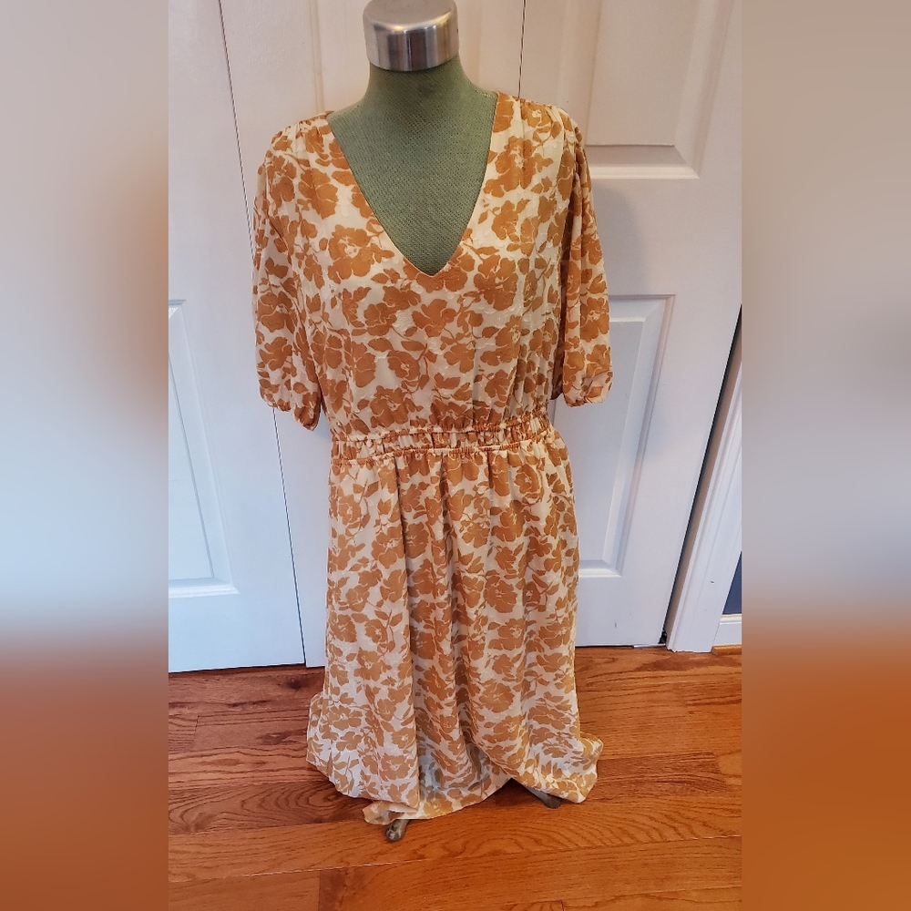 Draper James Orange and Cream Floral Midi Dress